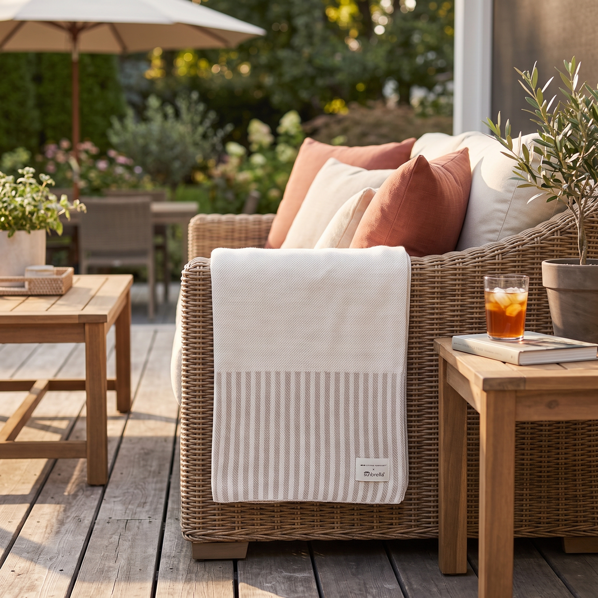 Sunbrella Horizon Line Throw - lifestyle