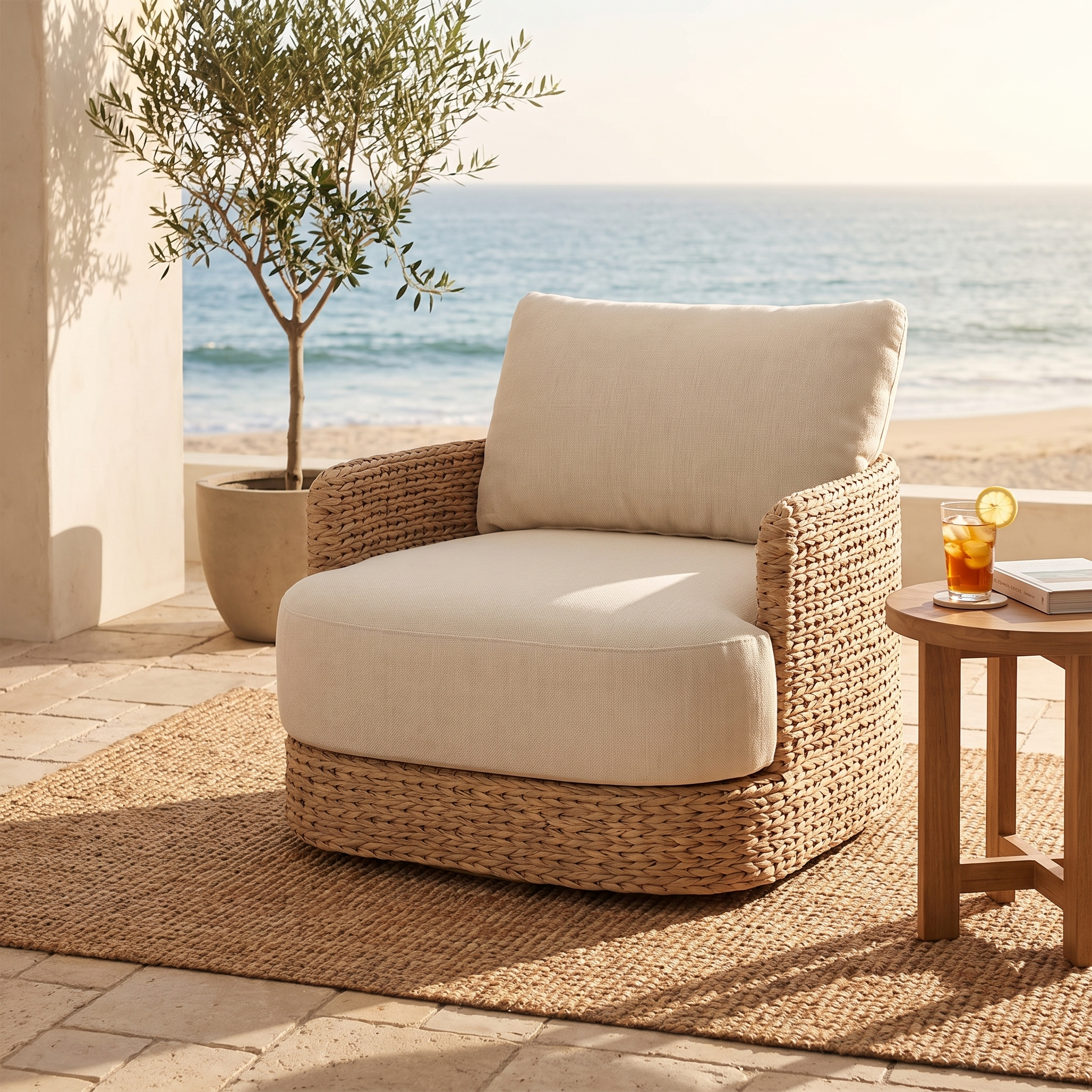 Caney Outdoor Swivel Chair - lifestyle