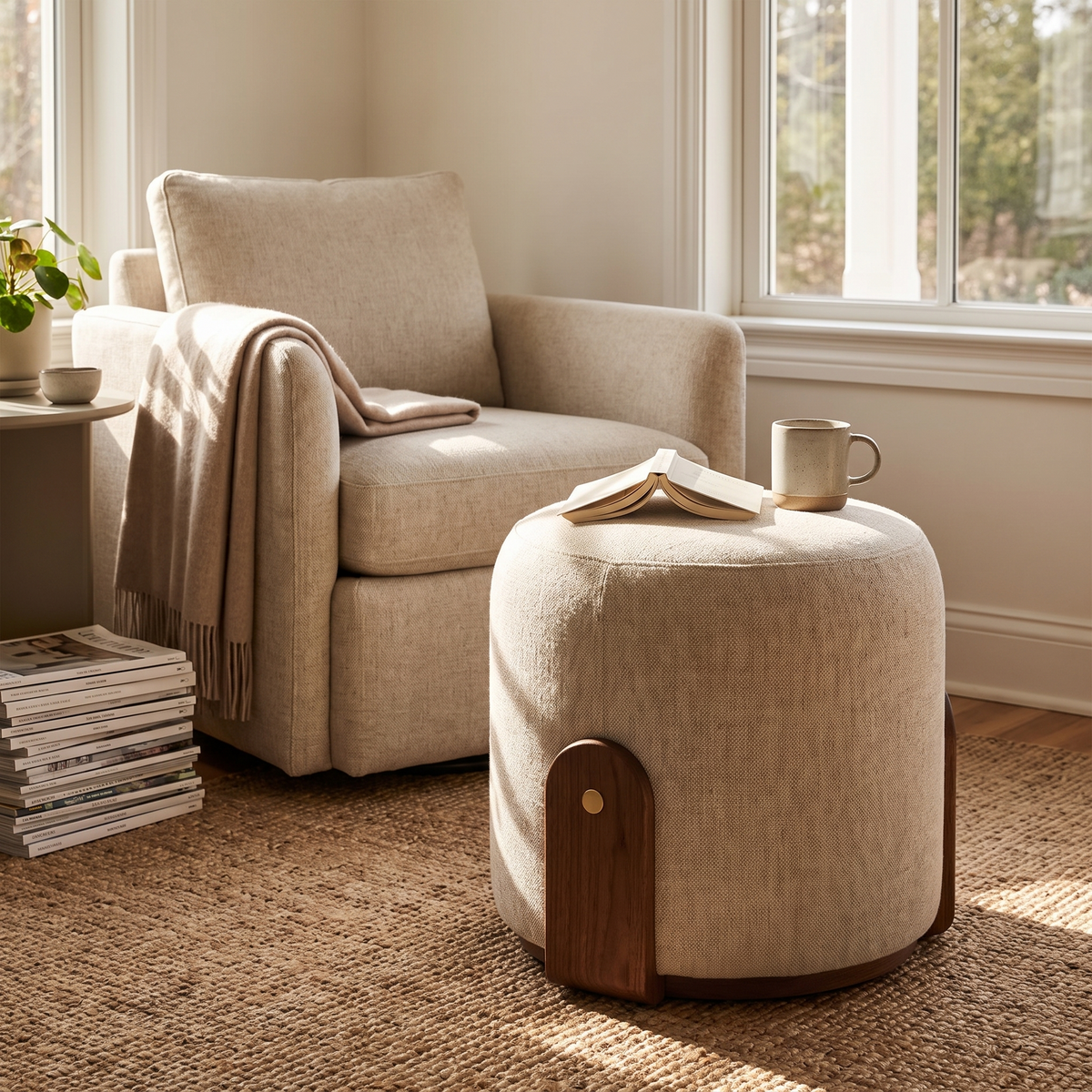 Keystone Swivel Pouf - lifestyle