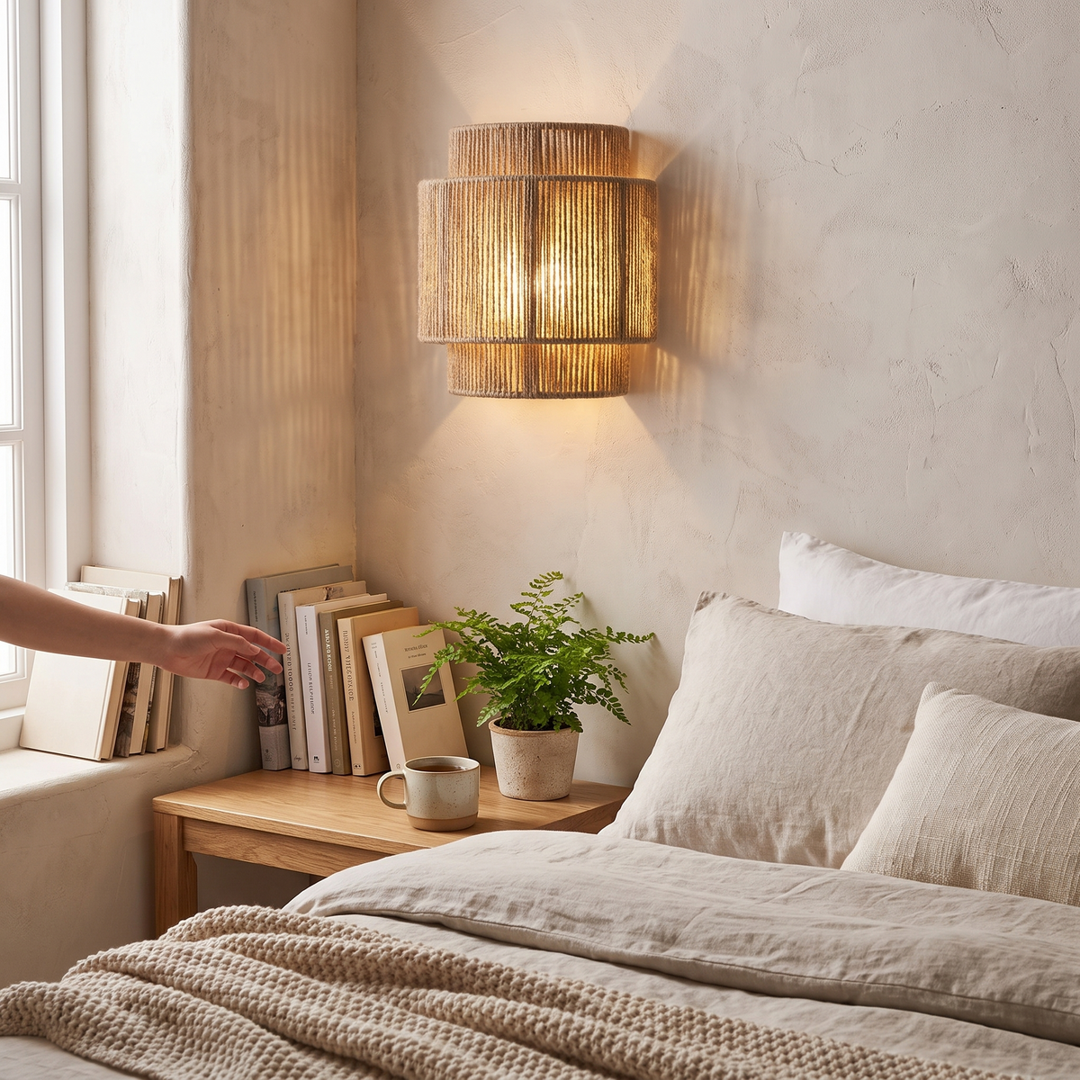 RattanGlow Handwoven Rattan Wall Lamp lifestyle