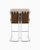 Flax Linen Seat / Chestnut Leather Sling / Polished Steel / Counter (24.5" Height)