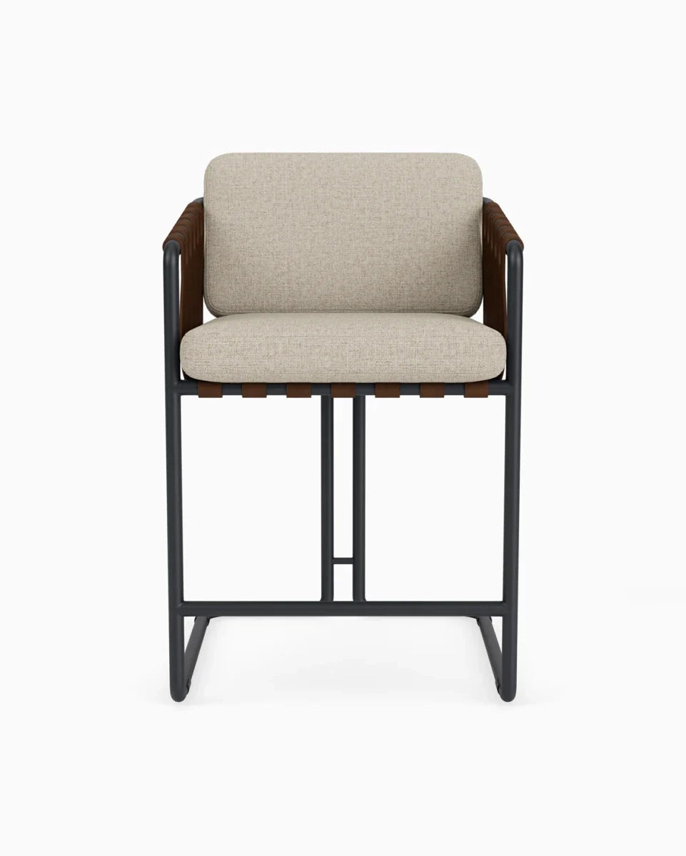Flax Linen Seat / Chestnut Leather Sling / Matte Black / Counter (24.5" Height)