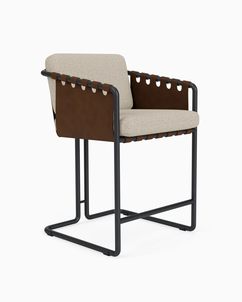 Flax Linen Seat / Chestnut Leather Sling / Matte Black / Counter (24.5" Height)