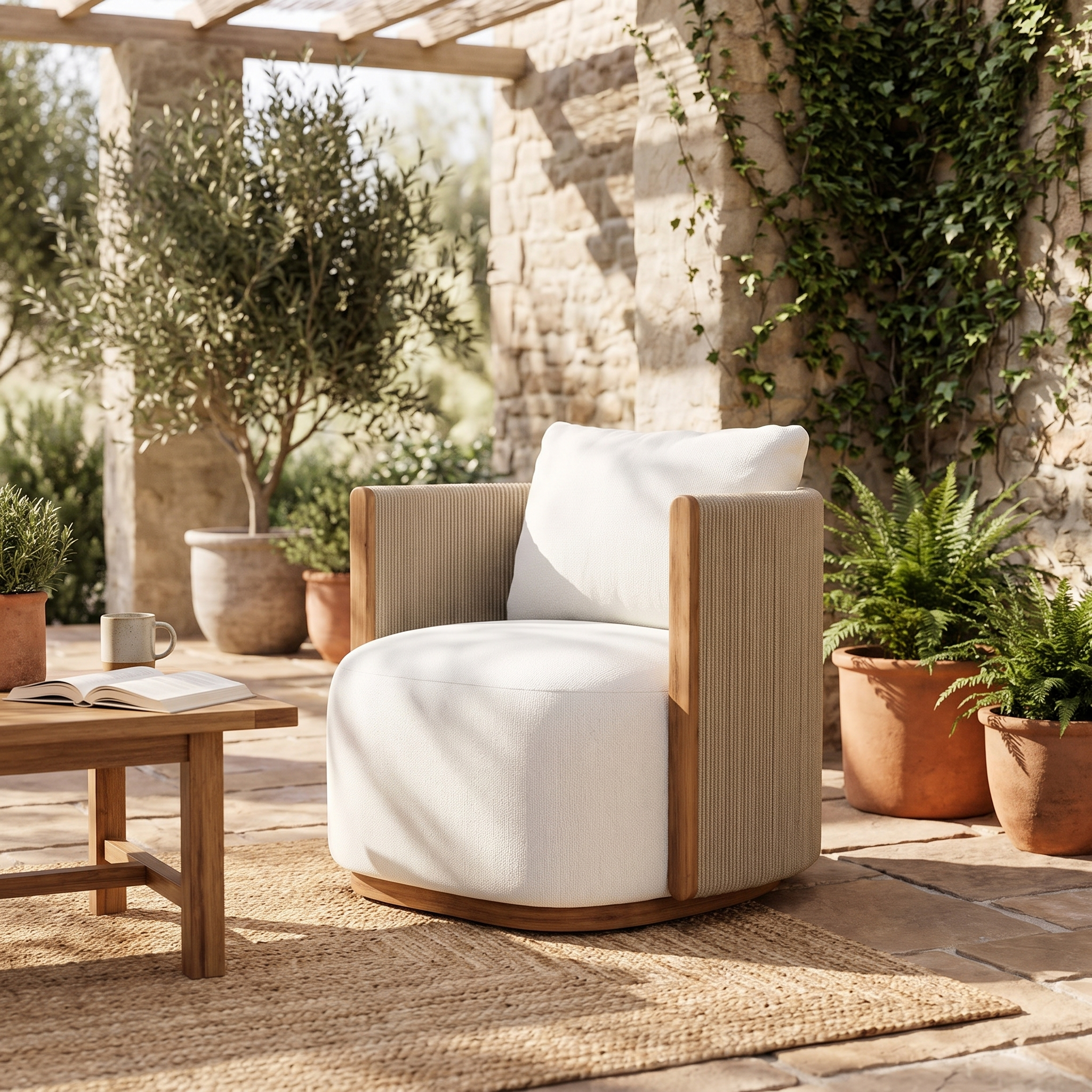 Outdoor Spruce Swivel Lounge Chair - lifestyle