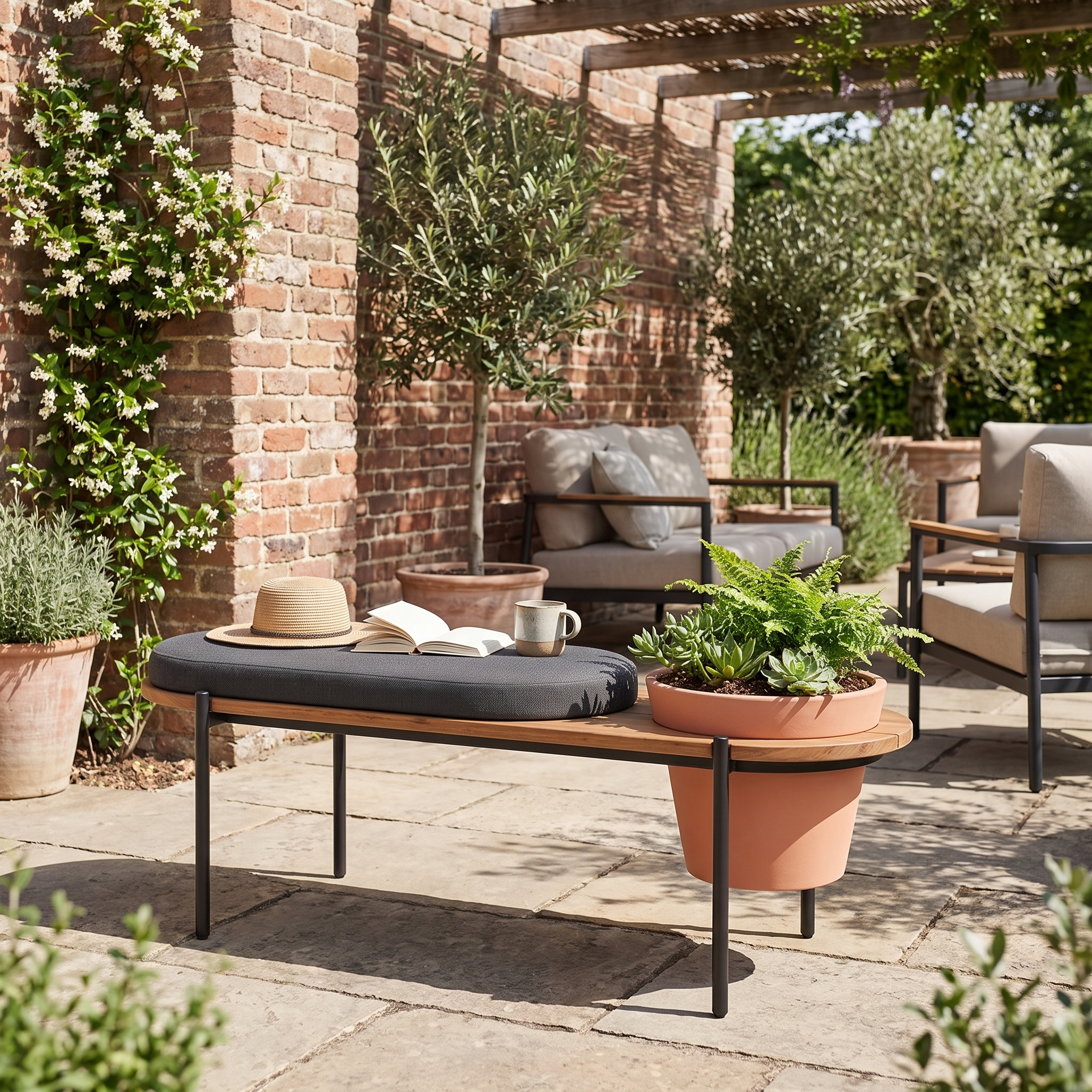 Outdoor Planter Bench - lifestyle