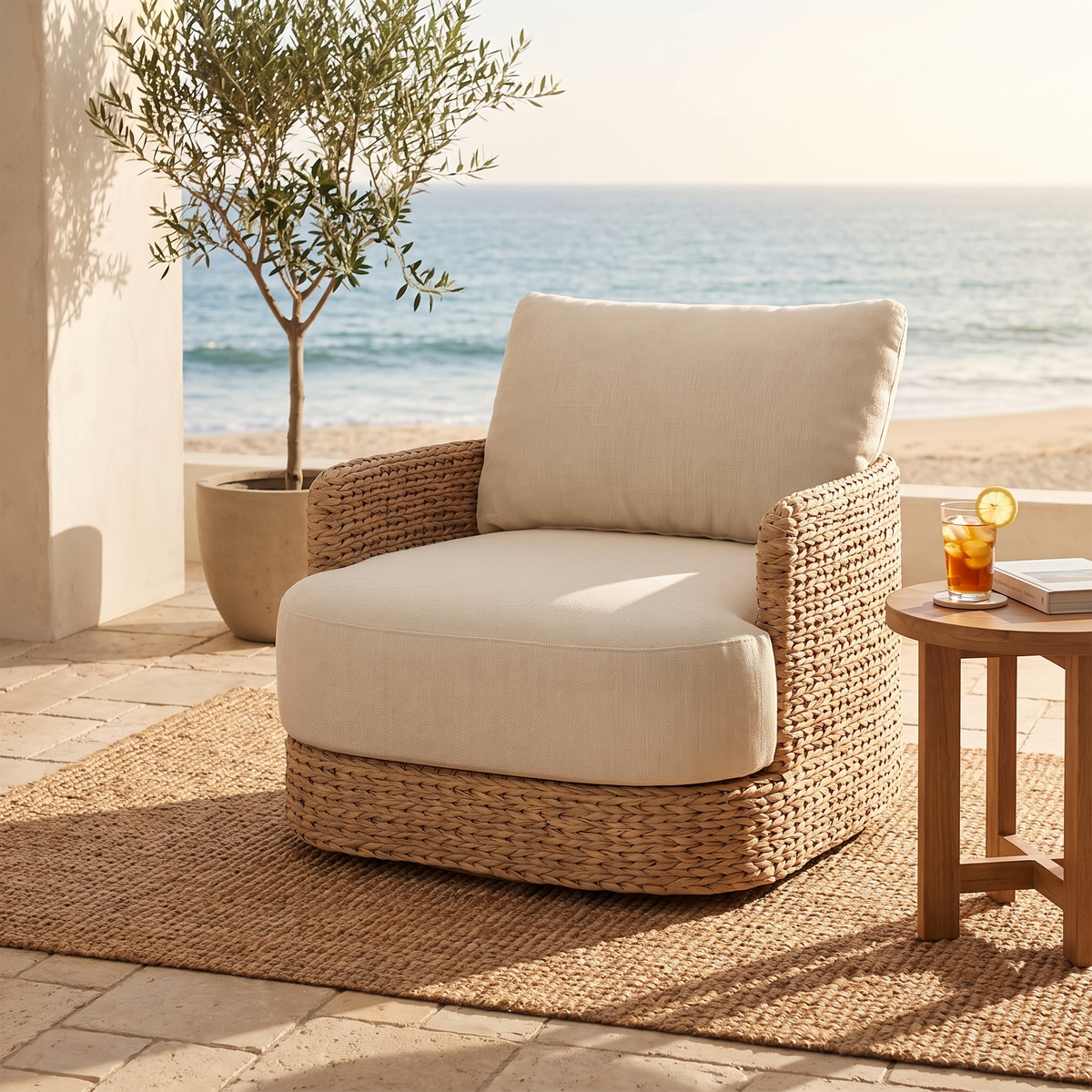 Caney Outdoor Swivel Chair - lifestyle