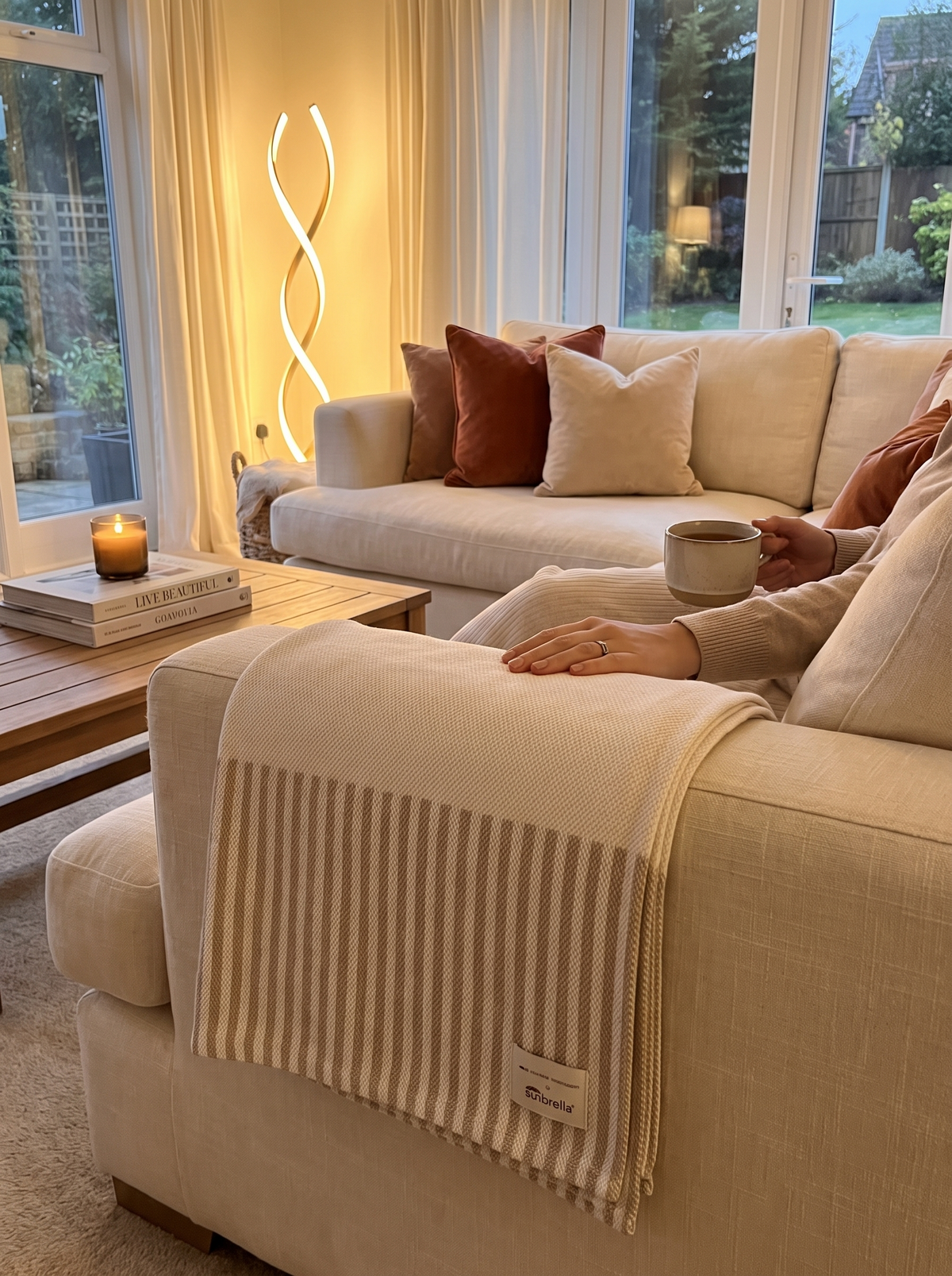 Sunbrella Horizon Line Indoor/Outdoor Throw lifestyle 1