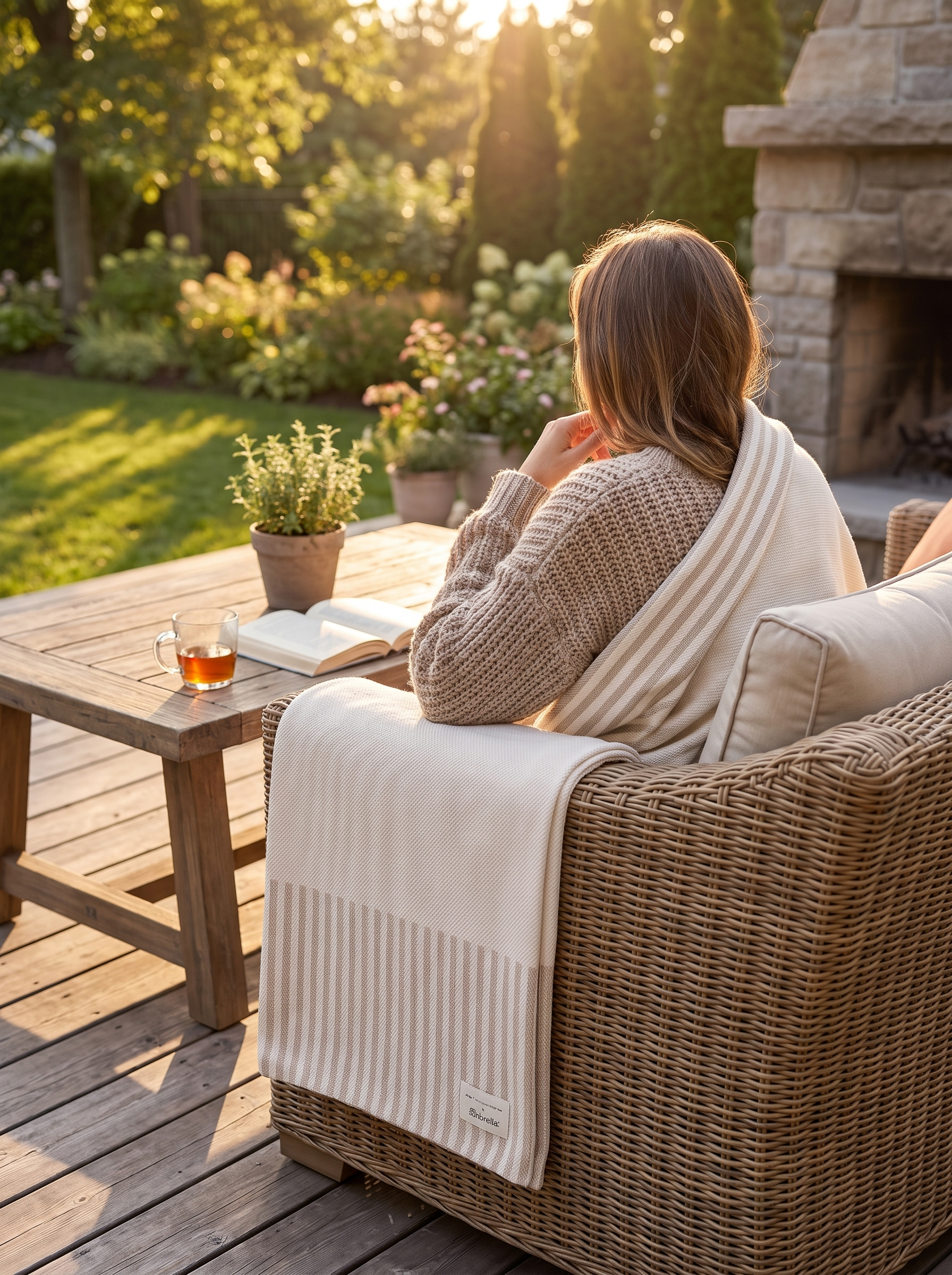 Sunbrella Horizon Line Indoor/Outdoor Throw lifestyle 2