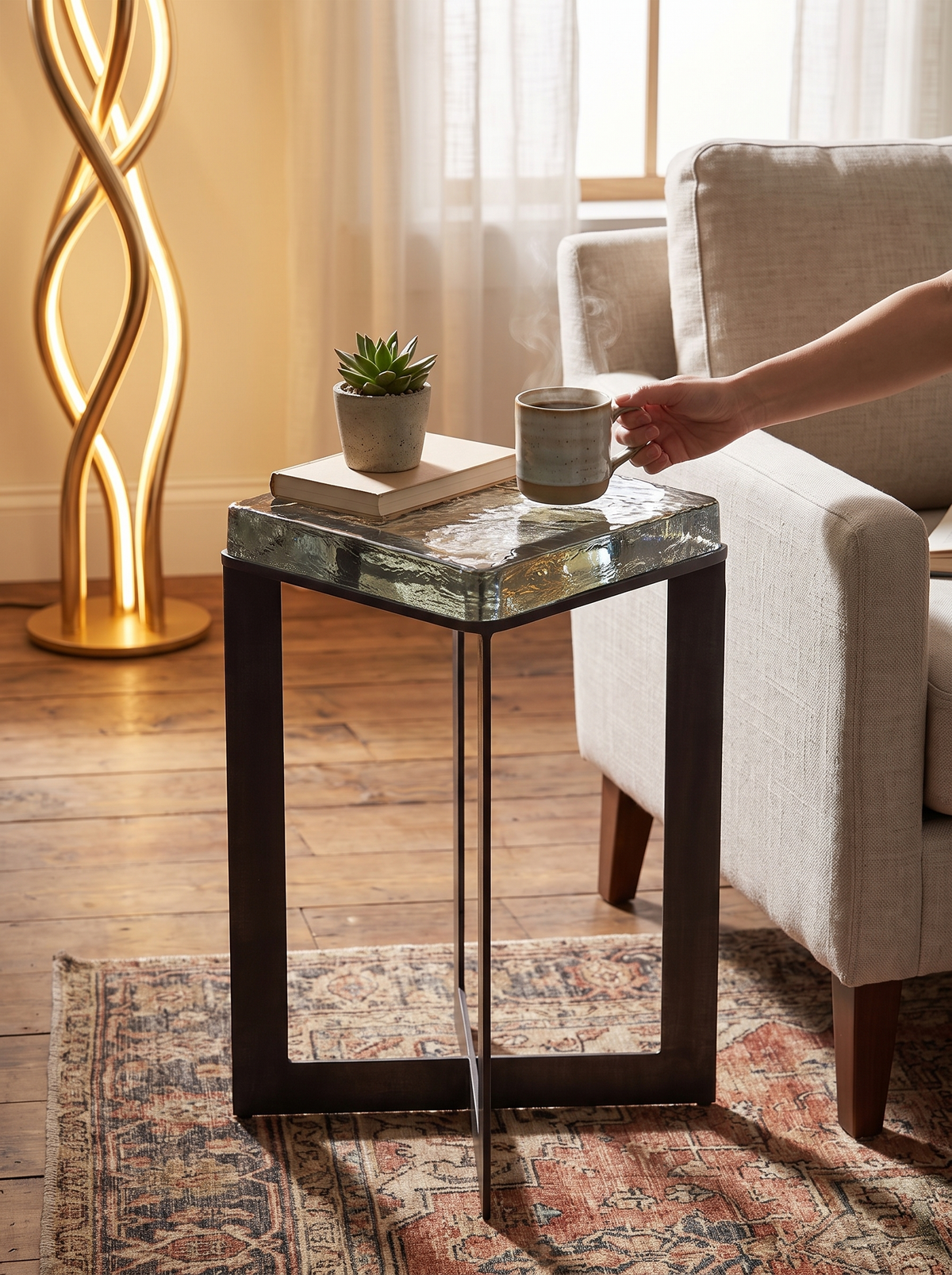 Lennie Cast Glass End Table lifestyle 1