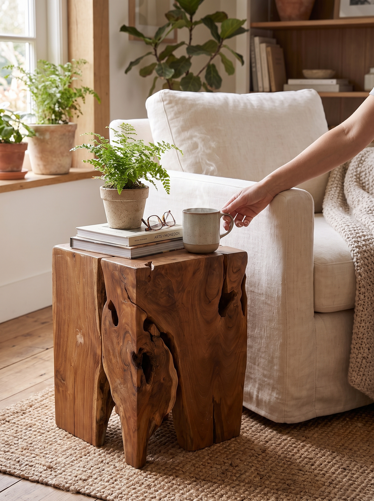 Teak Square Stool lifestyle 1