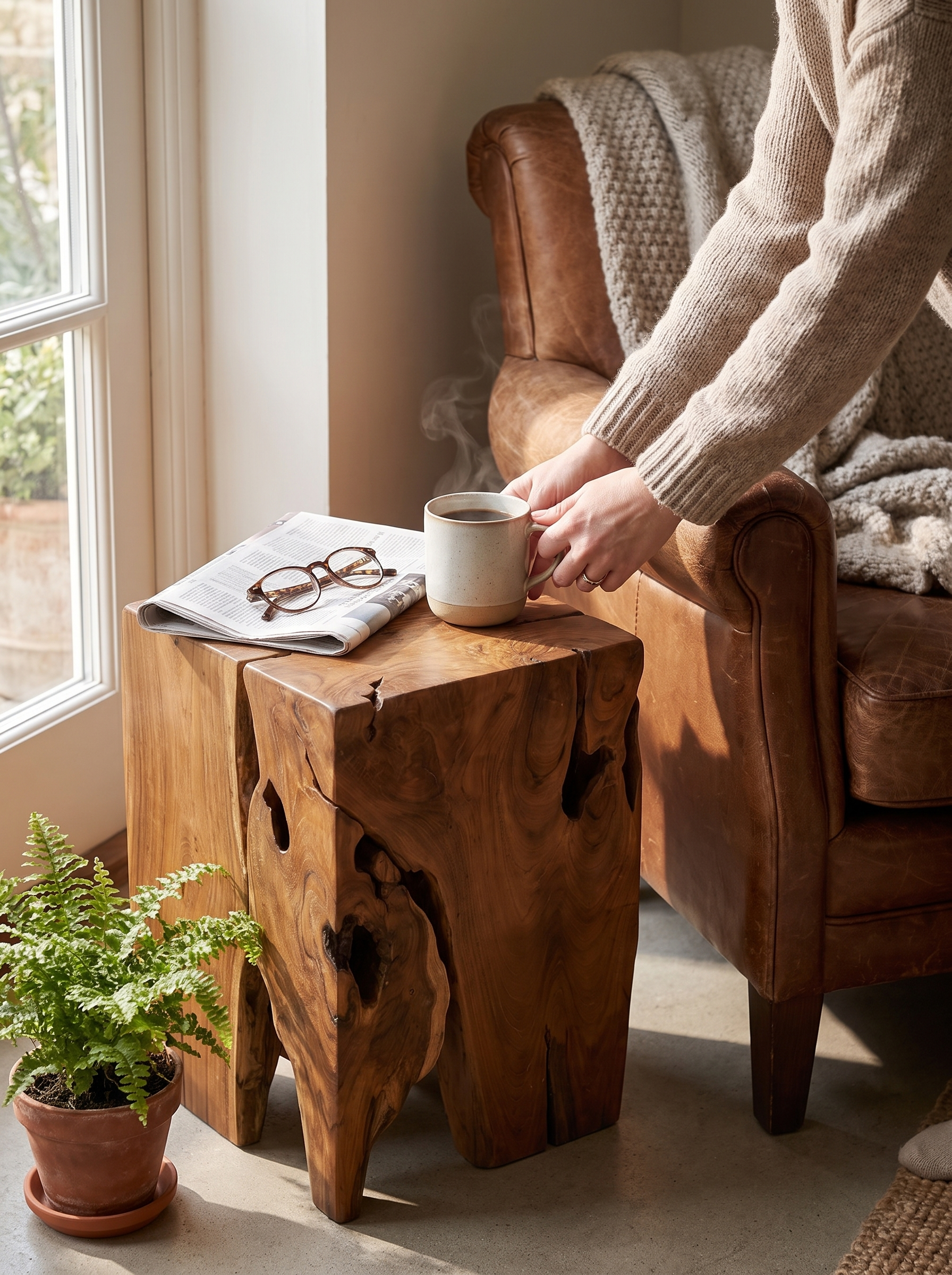 Teak Square Stool lifestyle 3