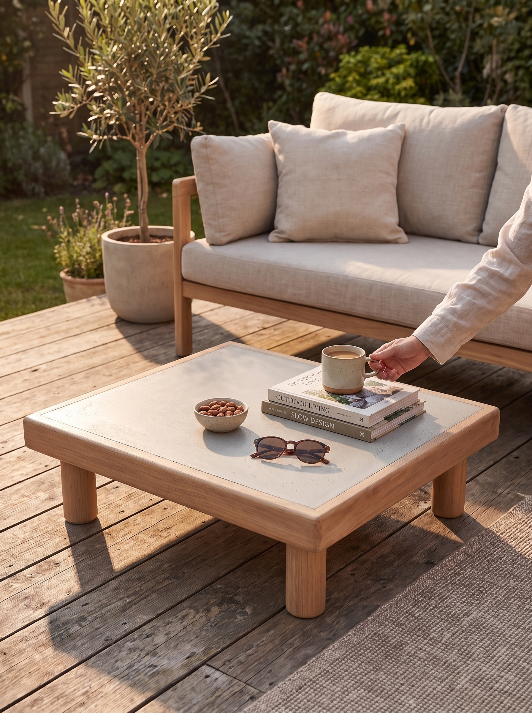Monocle Outdoor Concrete Coffee Table lifestyle 1