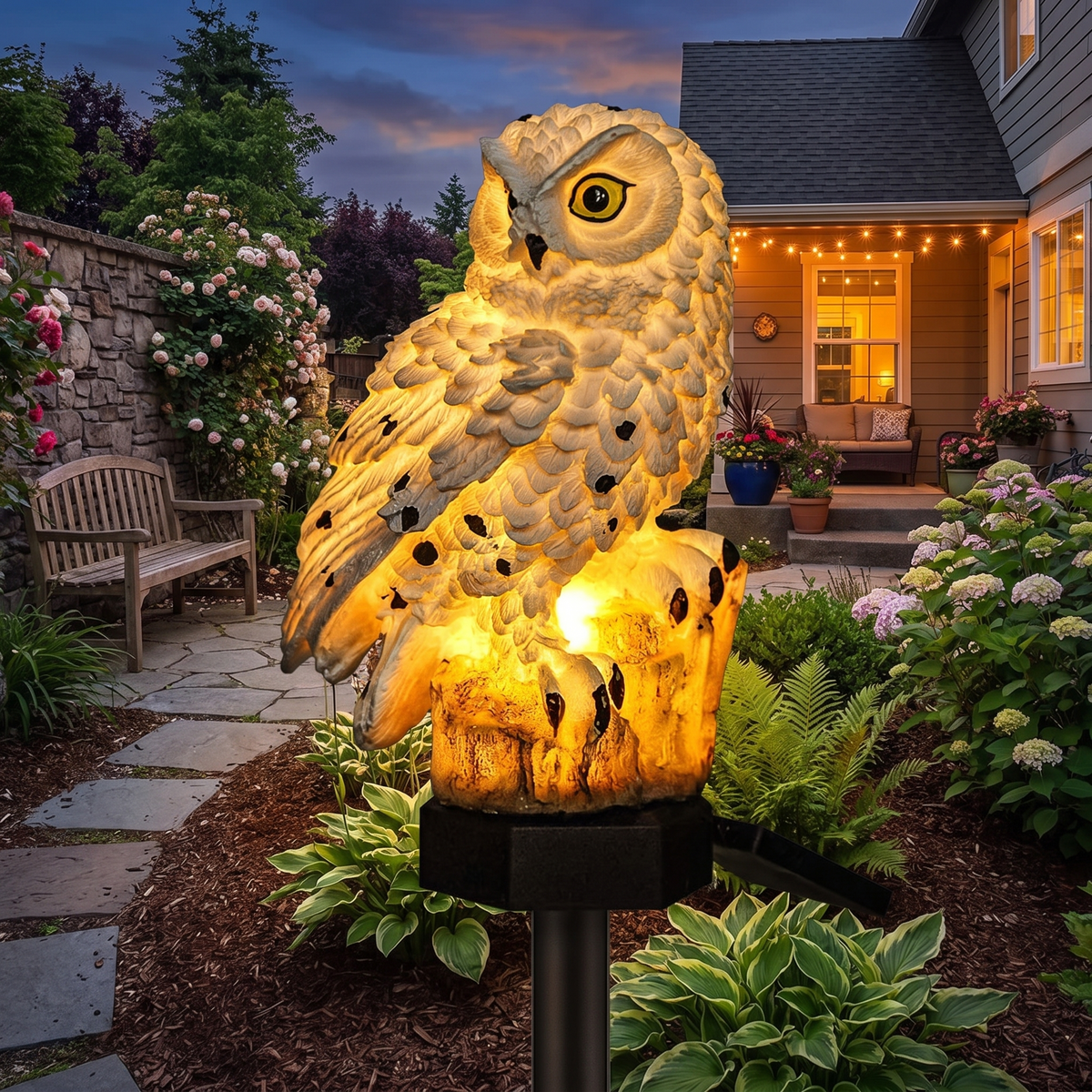 Garden Light Solar Owl Outdoor Pathway Stake Lamp lifestyle