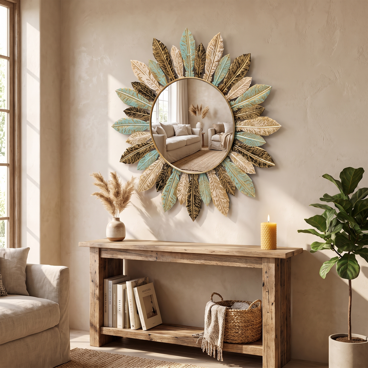 Bohemian Sunburst Metal Wall Mirror lifestyle