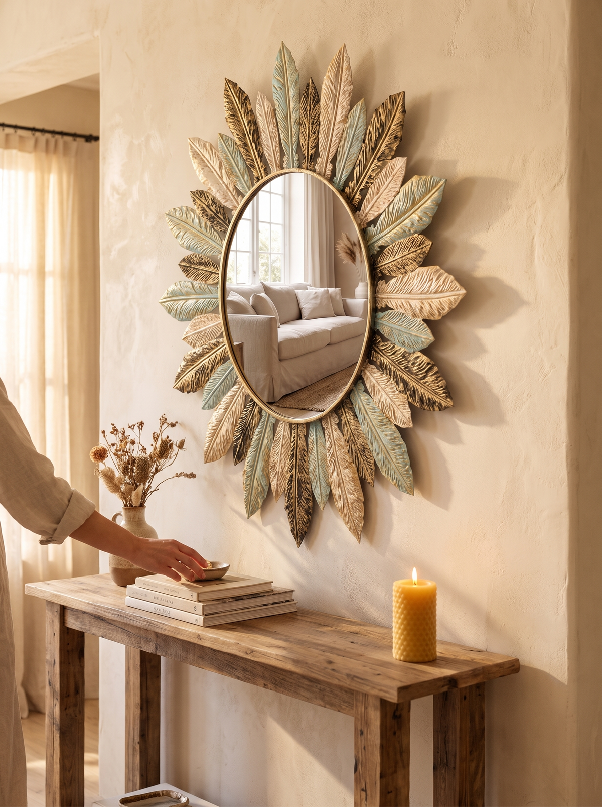 Bohemian Sunburst Metal Wall Mirror lifestyle 3