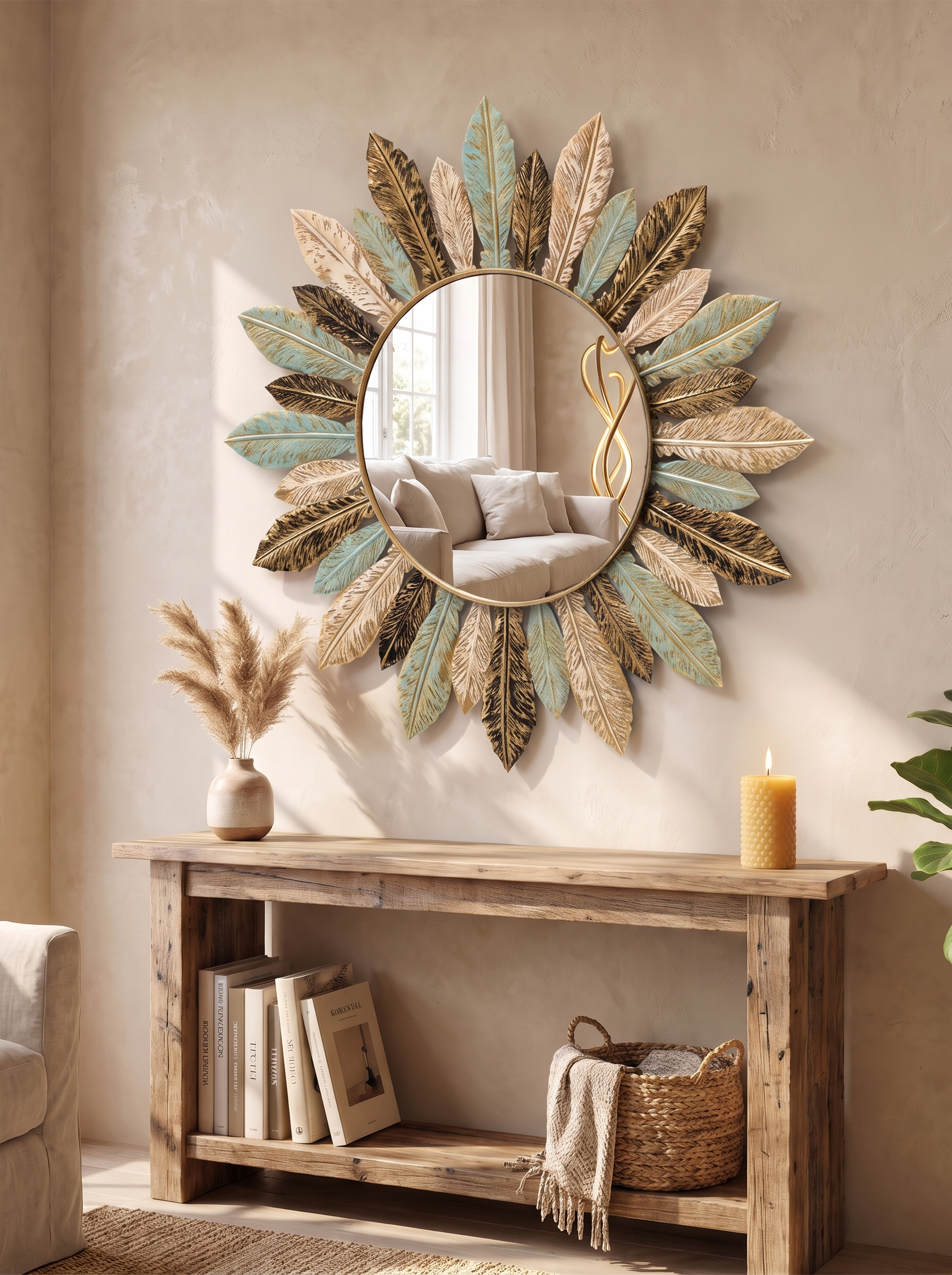 Bohemian Sunburst Metal Wall Mirror lifestyle 1