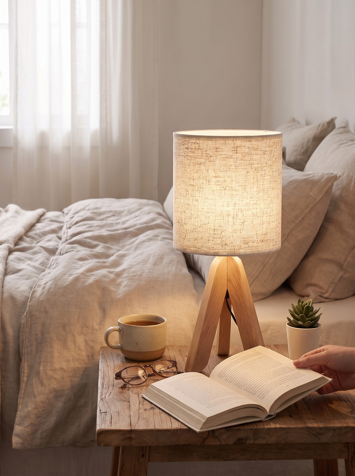 Nordic Wooden Tripod Table Lamp lifestyle 1