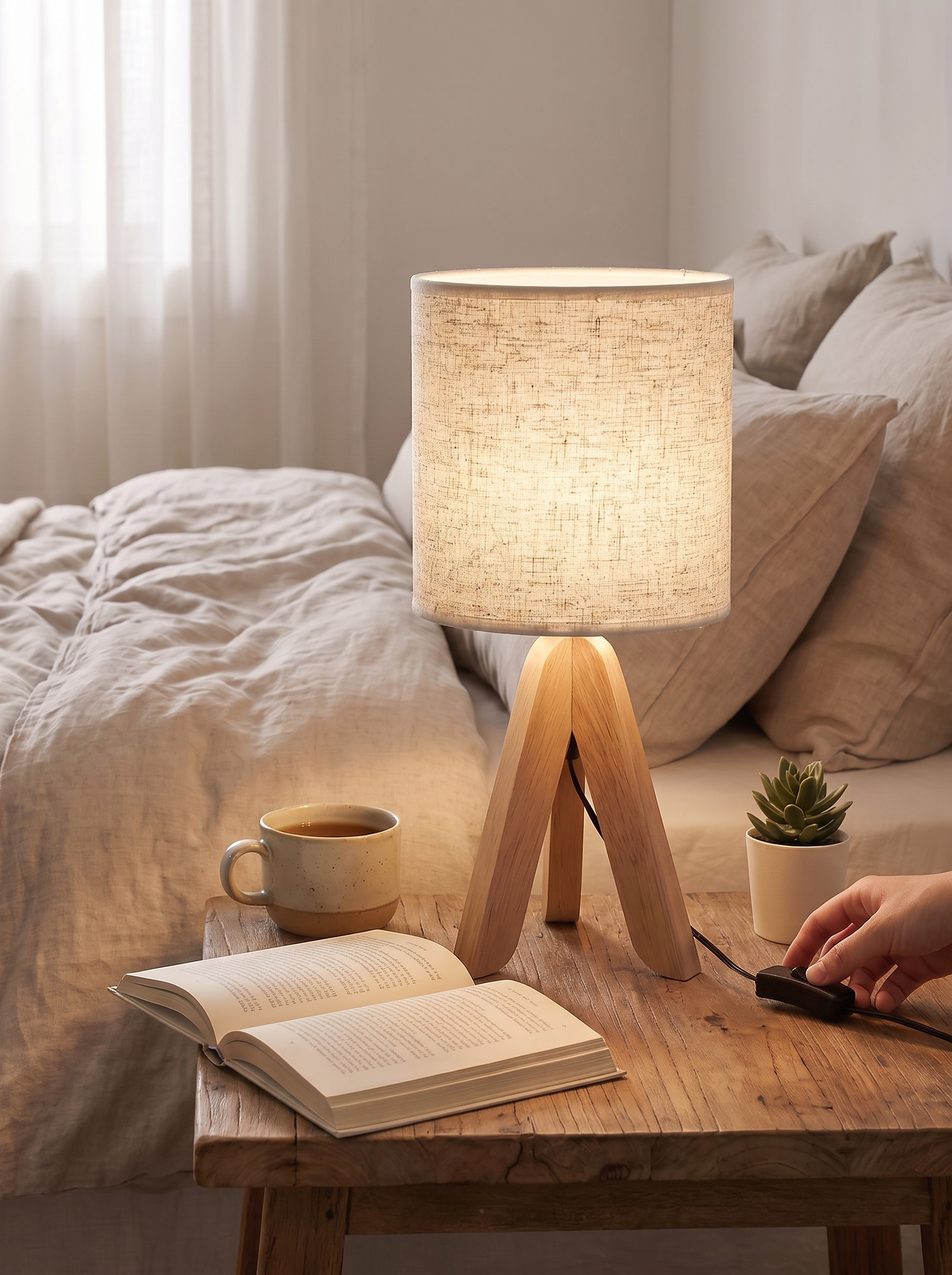 Nordic Wooden Tripod Table Lamp lifestyle 2